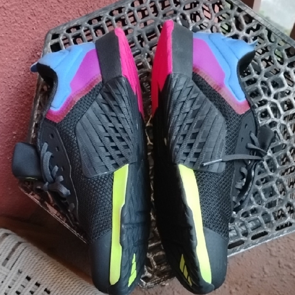 adidas Black Sneakers with White Stripes, Pink Lining & Neon Green Accents - Picture 4 of 8